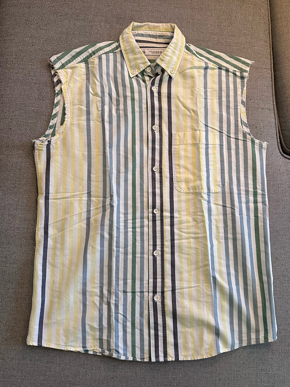 Zara Sleeveless Striped Button-Down Shirt - Green, Blue, & Yellow